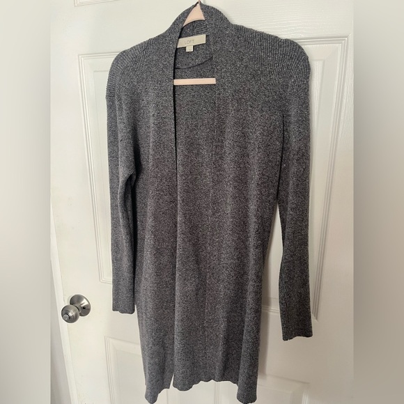 LOFT Charcoal Open Front Cardigan - Picture 3 of 4